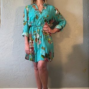 Magazine Dresses - Floral Turquoise Shirt Dress Magazine Dresses - Floral Turquoise Shirt Dress